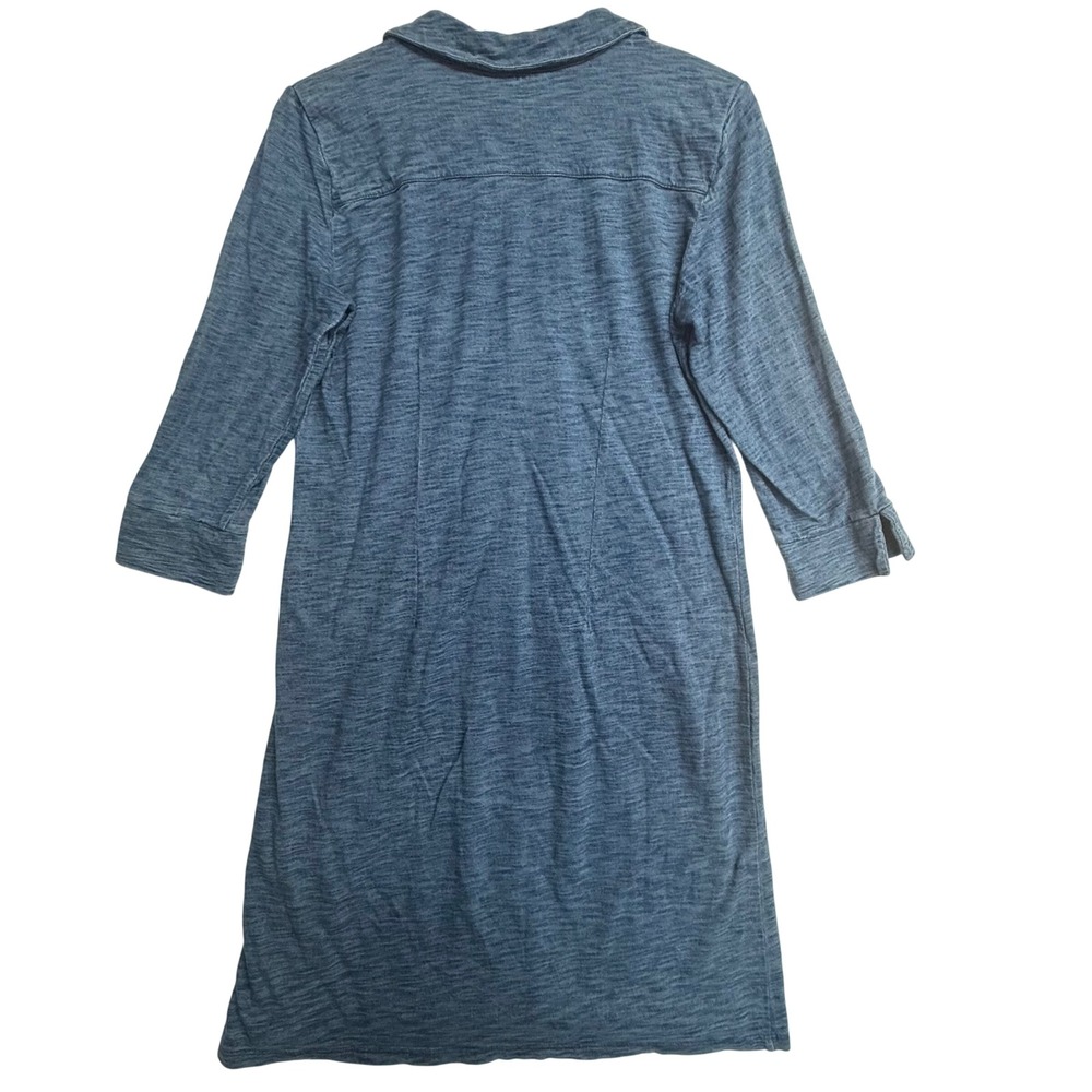 Talbots Shirt Dress Womens Medium Blue Slub Knit 100% Cotton 3/4 Sleeve Casual - Picture 2 of 9
